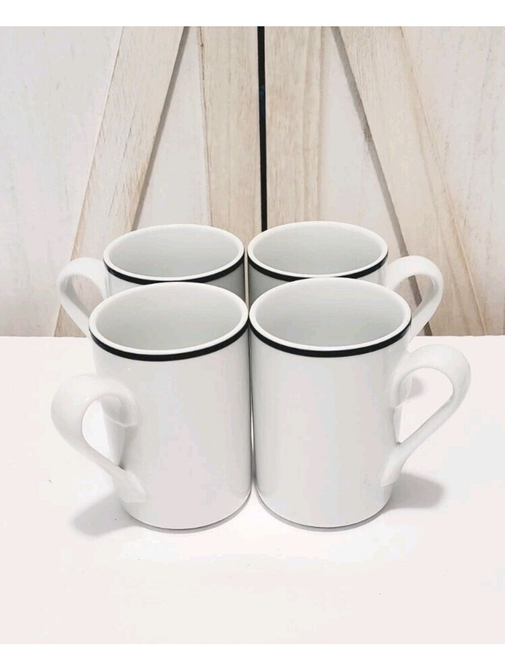 Set Of 4 Dansk Christianshavn White With Blue Bistro Mugs Coffee Cups Portugal